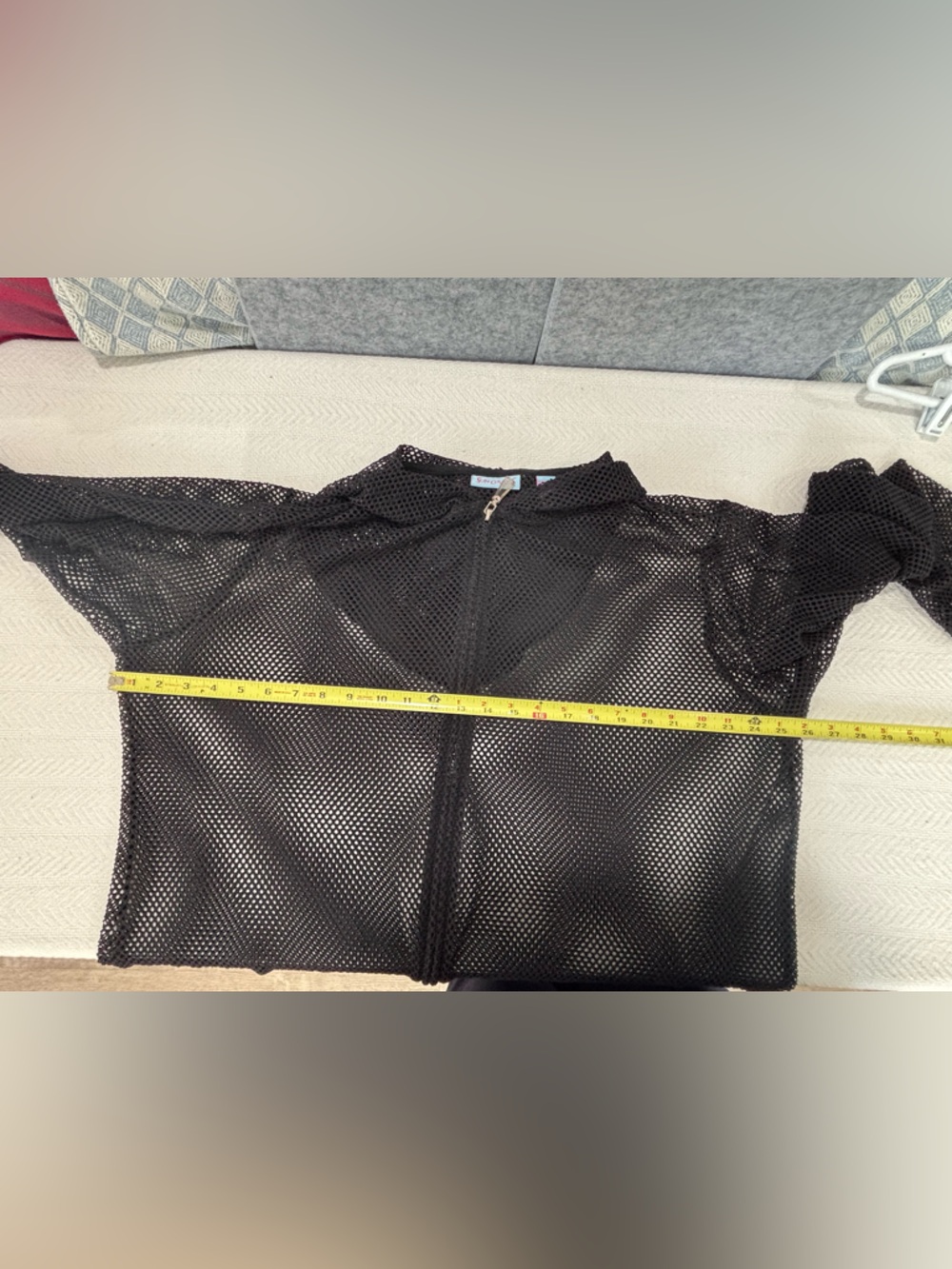 Black Sheer Mesh Zip-Front Swim Coverup Hoodie - Picture 5 of 6